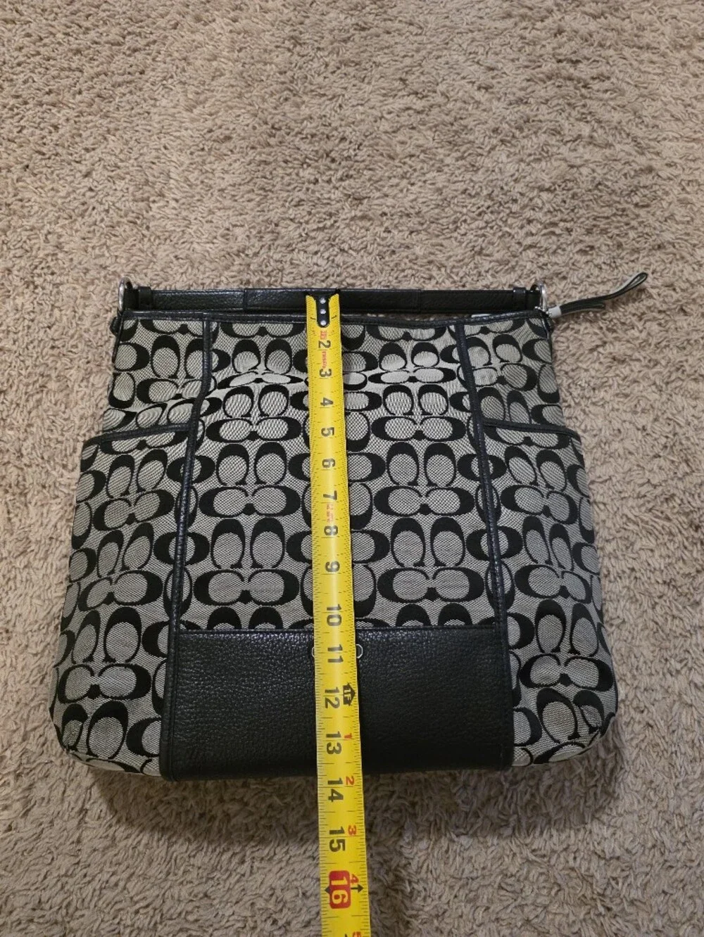 Coach Park Signature Hobo Bag Canvas Monogram With Leather Detailing Black White